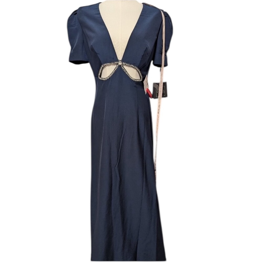 Mac Duggal Style 2630 Navy Cutout Rhinestone Gown NWT - Picture 4 of 5